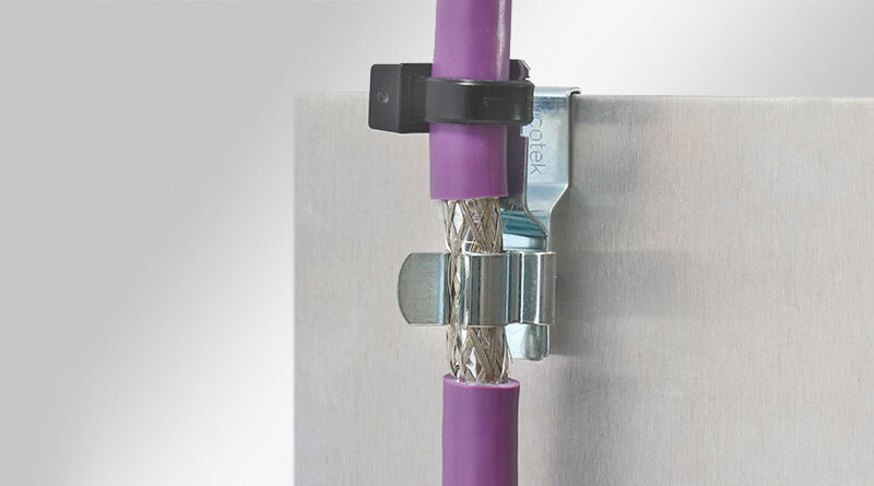 EMC shield clamps for metal sheet edges, pluggable